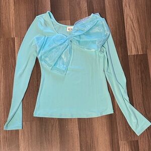 BiBi Aqua Long Sleeve Top with Sheer Bow